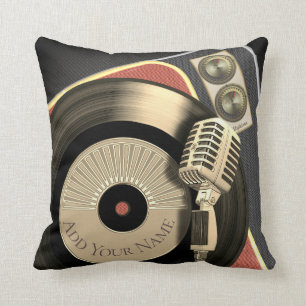 Retro Music Vintage Microphone And Vinyl Record Throw Pillow