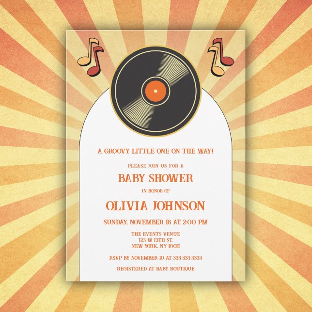Retro Music Vinyl Groovy Baby Shower Invitation (Creator Uploaded)
