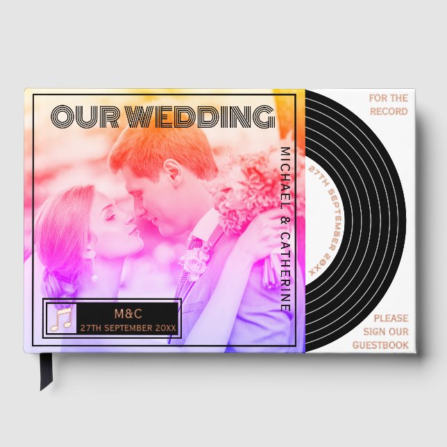 Retro Music Vinyl Record Cover Wedding Foil Guest Book (Front)