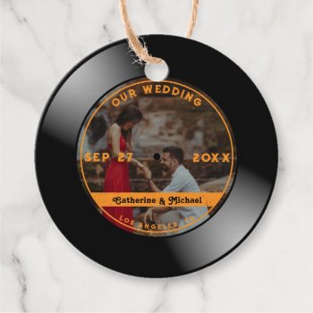 Retro Music Vinyl Record Photo Wedding Round  Favor Tags by Illusion_factory at Zazzle