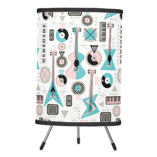 Retro Musical Mayhem on White Tripod Lamp