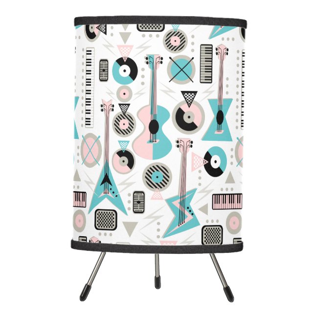 Retro Musical Mayhem on White Tripod Lamp (Front)