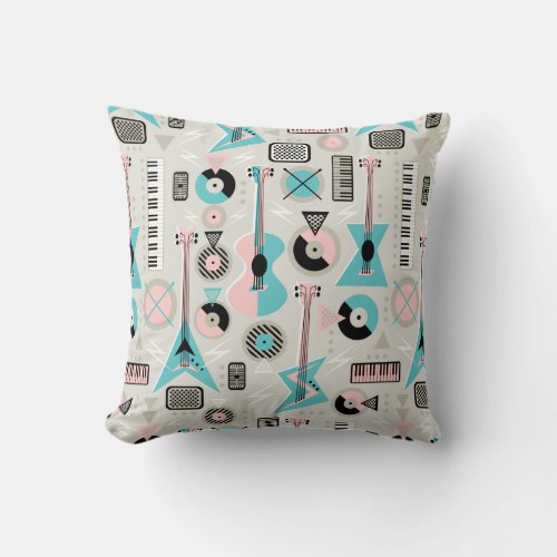 Retro Musical Mayhem Throw Pillow