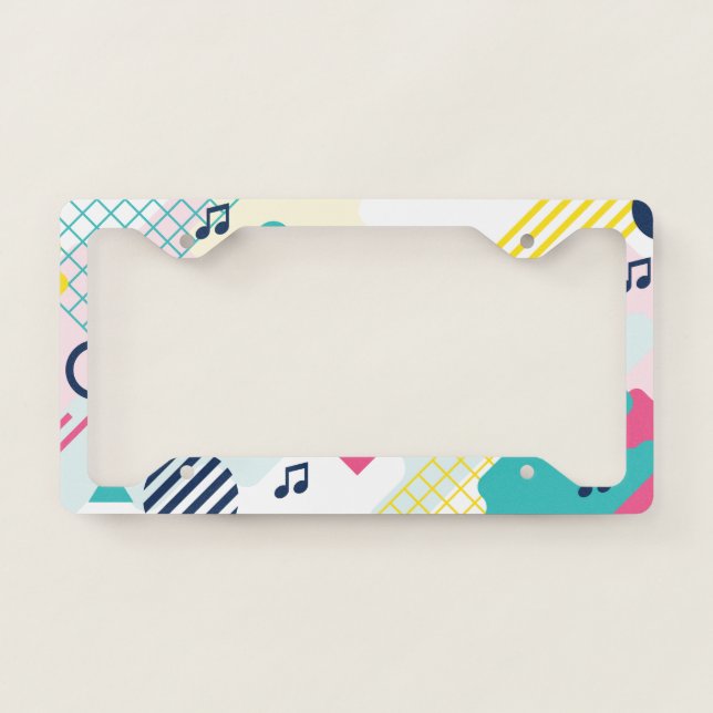 Retro Musical Notes. Geometric Shapes. License Plate Frame (Front)