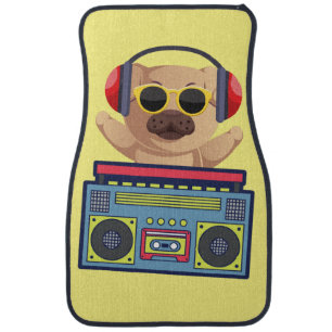 RETRO MUSICAL PUG AND CASSETTE PLAYER CAR FLOOR MAT