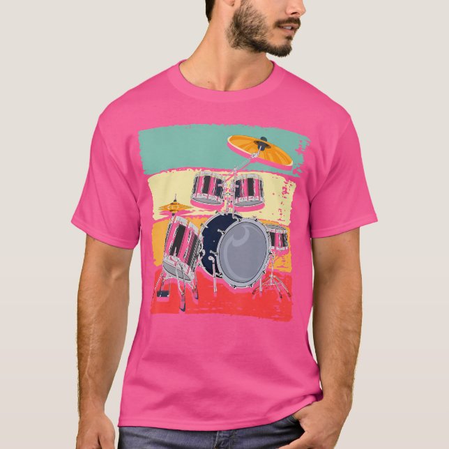 Retro Musician Drummer Music Lover Drum Set Drums T-Shirt (Front)