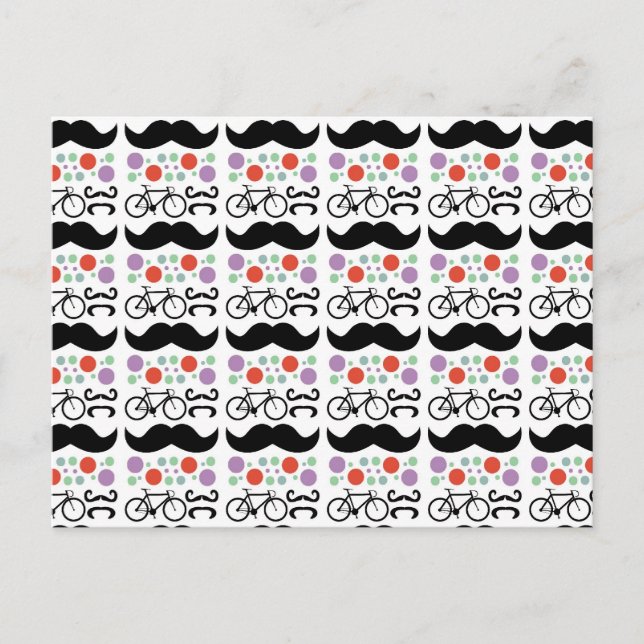 Retro Mustache Bike Pattern Postcard (Front)