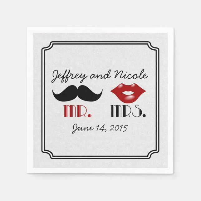 Retro Mustache Custom Wedding Napkins (Front)