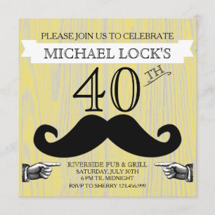 Retro Mustache Men's B'day Bachelor Invitation