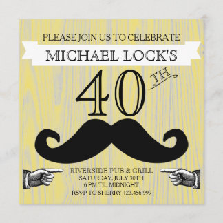 Retro Mustache Men's B'day Bachelor Invitation