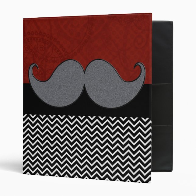 Retro Mustache Moustache Stache 3 Ring Binder (Front/Inside)