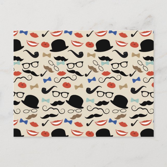 Retro Mustache Moustache Stache Pattern Postcard (Front)