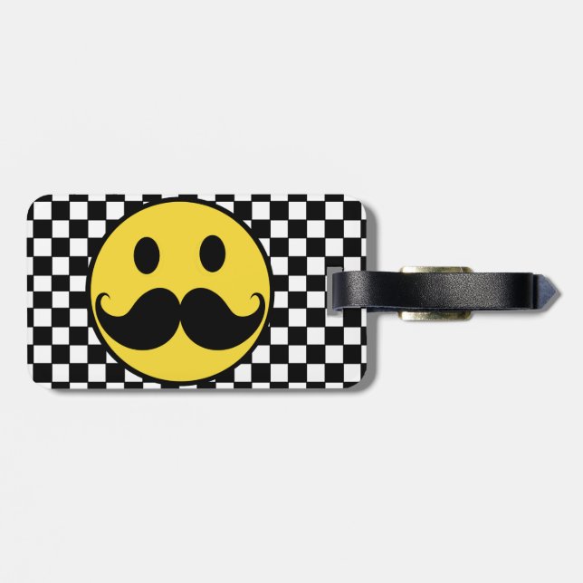 Retro Mustache Moutache w/ Checkerboard Luggage Tag (Back Horizontal)