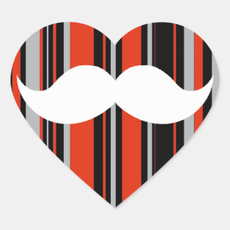 Retro Mustache Party Orange Stripes Heart Sticker