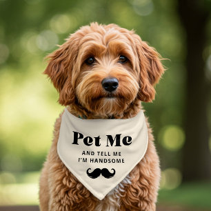 Retro Mustache Pet Me Black Text Bandana Collar