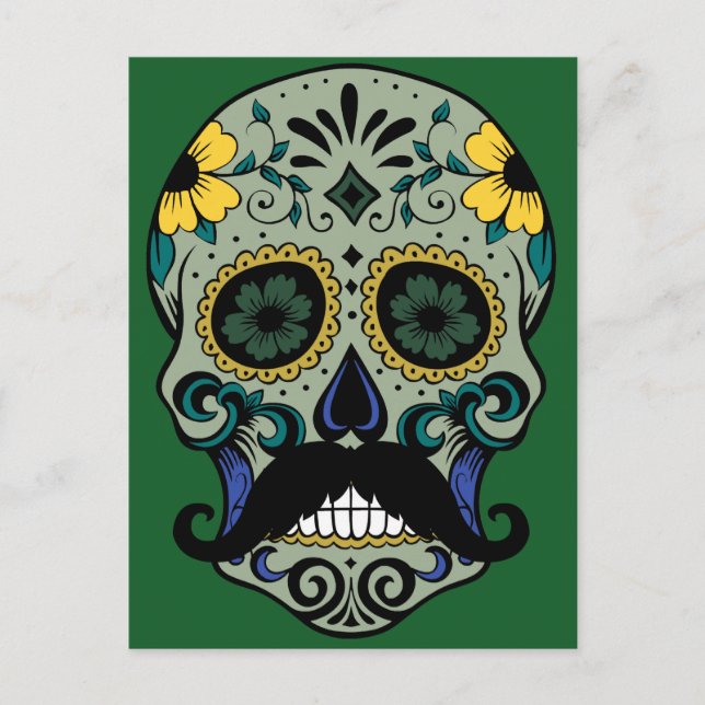 Retro Mustache Sugar Skull Postcard (Front)