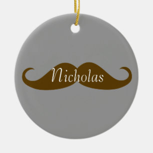 Retro Mustache with Name Ceramic Ornament