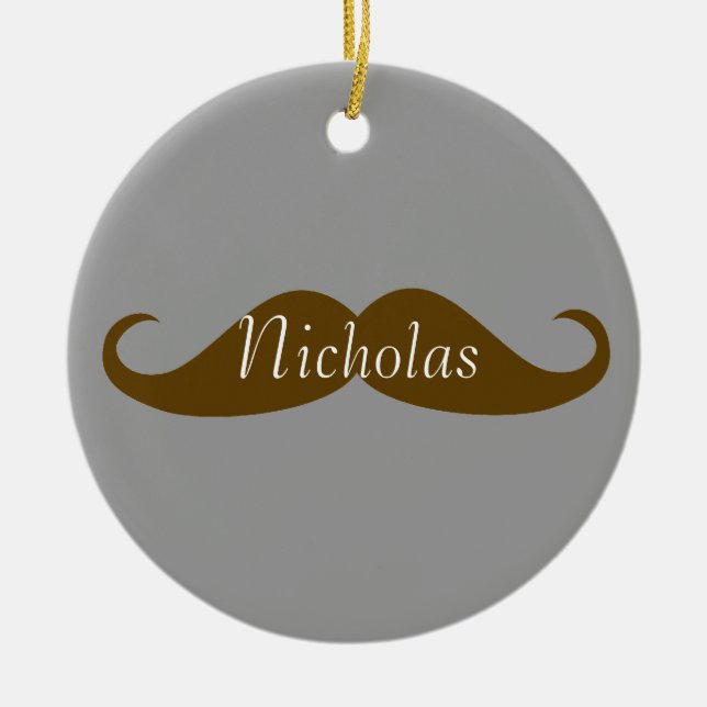Retro Mustache with Name Ceramic Ornament (Front)