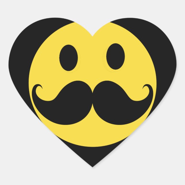 Retro Mustache Yellow Face Heart Sticker (Front)