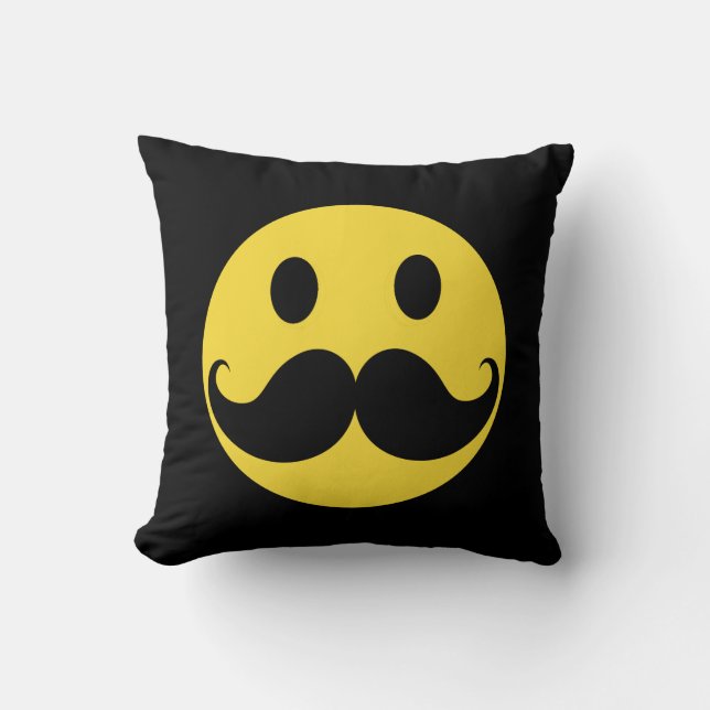 Retro Mustache Yellow Face Throw Pillow (Front)