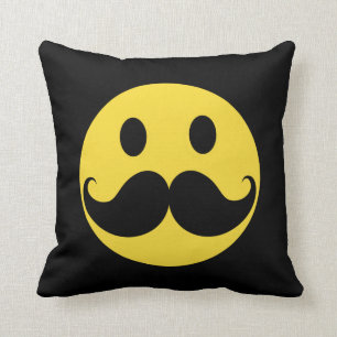 Retro Mustache Yellow Face Throw Pillow