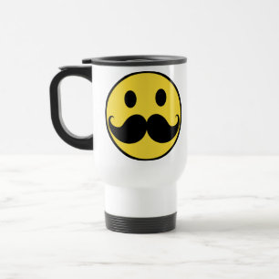 Retro Mustache Yellow Face Travel Mug