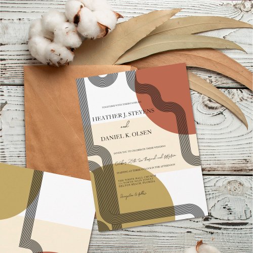 Retro Mustard Beige Terracotta Abstract Wedding Invitation