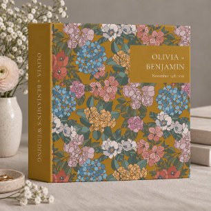Retro Mustard Floral Personalized Wedding Album 3 Ring Binder
