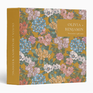 Retro Mustard Floral Personalized Wedding Album 3 Ring Binder
