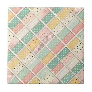 Retro Mustard Geometric Diamond Plaid Dot Ceramic Tile