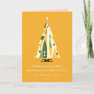 Retro Mustard Green Christmas Tree Business Logo Holiday Card