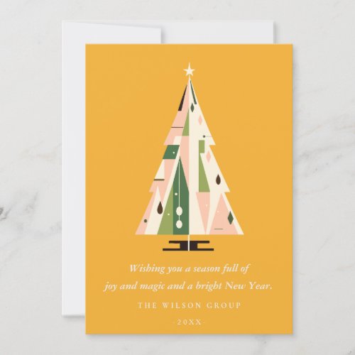 Retro Mustard Green Christmas Tree Business Logo Holiday Card