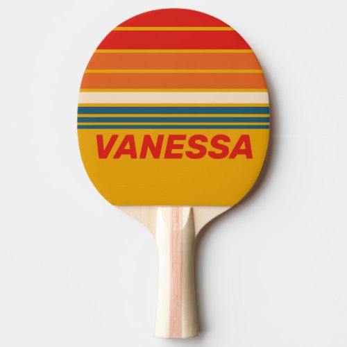 Retro Mustard Horizon Striping with Name Ping Pong Paddle