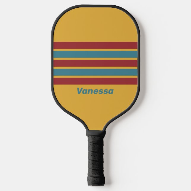 Retro Mustard Seed Across Striping with Name Pickleball Paddle (Front)