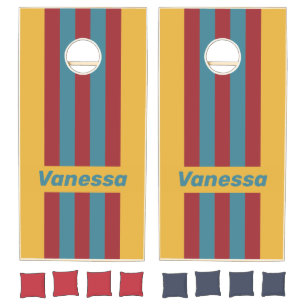 Retro Mustard Seed Pin Striped with Name Cornhole Set