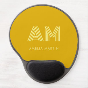 Retro Mustard Yellow and Pale Lemon Monogram Gel Mouse Pad
