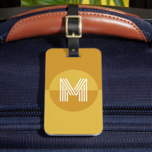 Retro Mustard Yellow Geometric Modern Monogram Luggage Tag