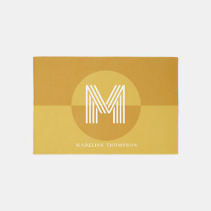 Retro Mustard Yellow Geometric Modern Monogram Outdoor Rug