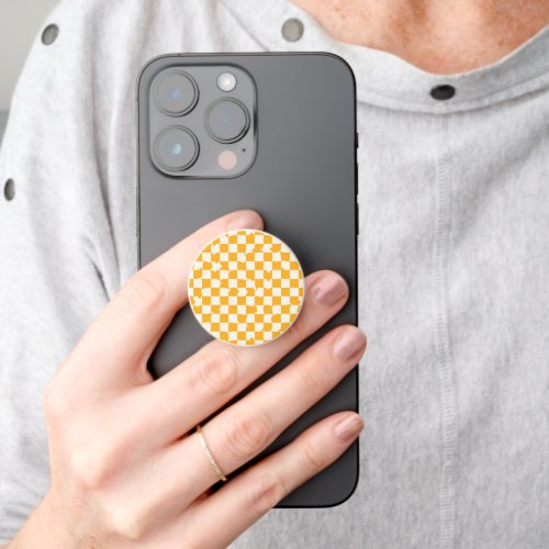 Retro Mustard Yellow  Groovy Checkered Pattern  PopSocket
