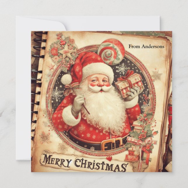 Retro muted colors Retro Santa Claus smiling  Holiday Card (Front)