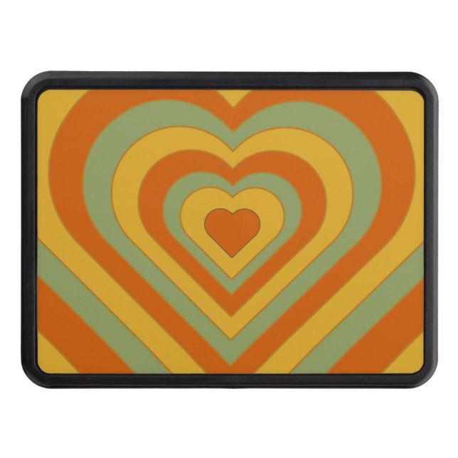 Retro Muted Groovy Layered Heart  Hitch Cover (Front)