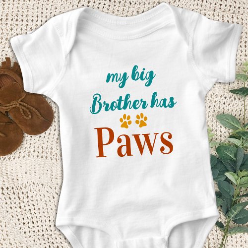 Retro My Big Brother Has Paws Dog Lover Baby Bodysuit
