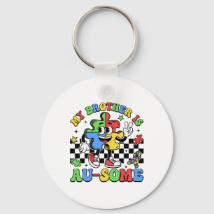 Retro My Brother Is Awesome Autism Awareness Siste Keychain