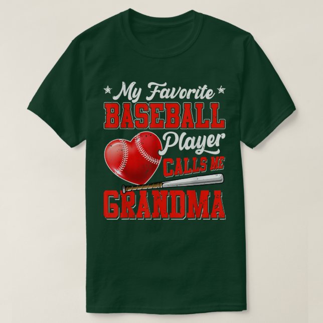 Retro My Favorite Baseball Player Calls Me Grandma T-Shirt (Design Front)