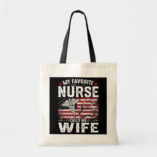 Retro My Favorite Nurse Calls Me Wife American Tote Bag