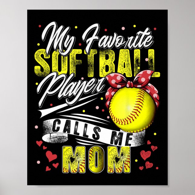 Retro My Favorite Softball Player Calls Me Mom Mot Poster (Front)