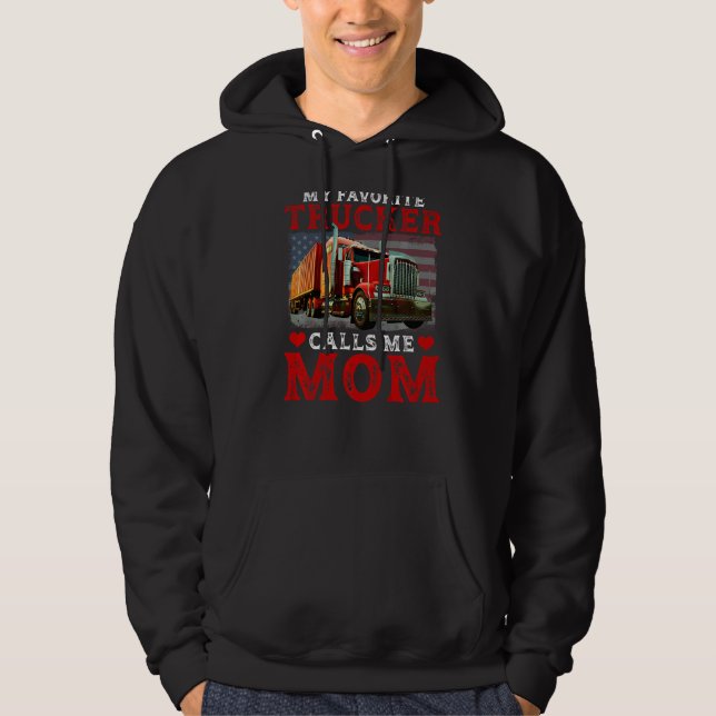 Retro My Favorite Trucker Calls Me Mom Usa Flag Mo Hoodie (Front)