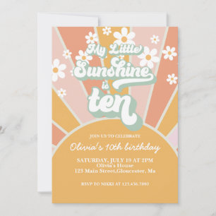 Retro My Little Sunshine daisy 10th birthday Invitation