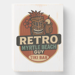 Retro Myrtle Beach Guy Tiki Bar Wooden Box Sign