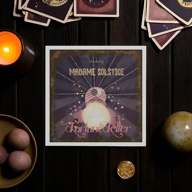 Retro Mystic Fortune Teller Crystal Ball Party Napkins (Retro fortune teller napkin with crystal ball design.)